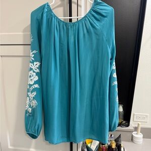 Karen Kane Blue Embellished Long Sleeve Blouse